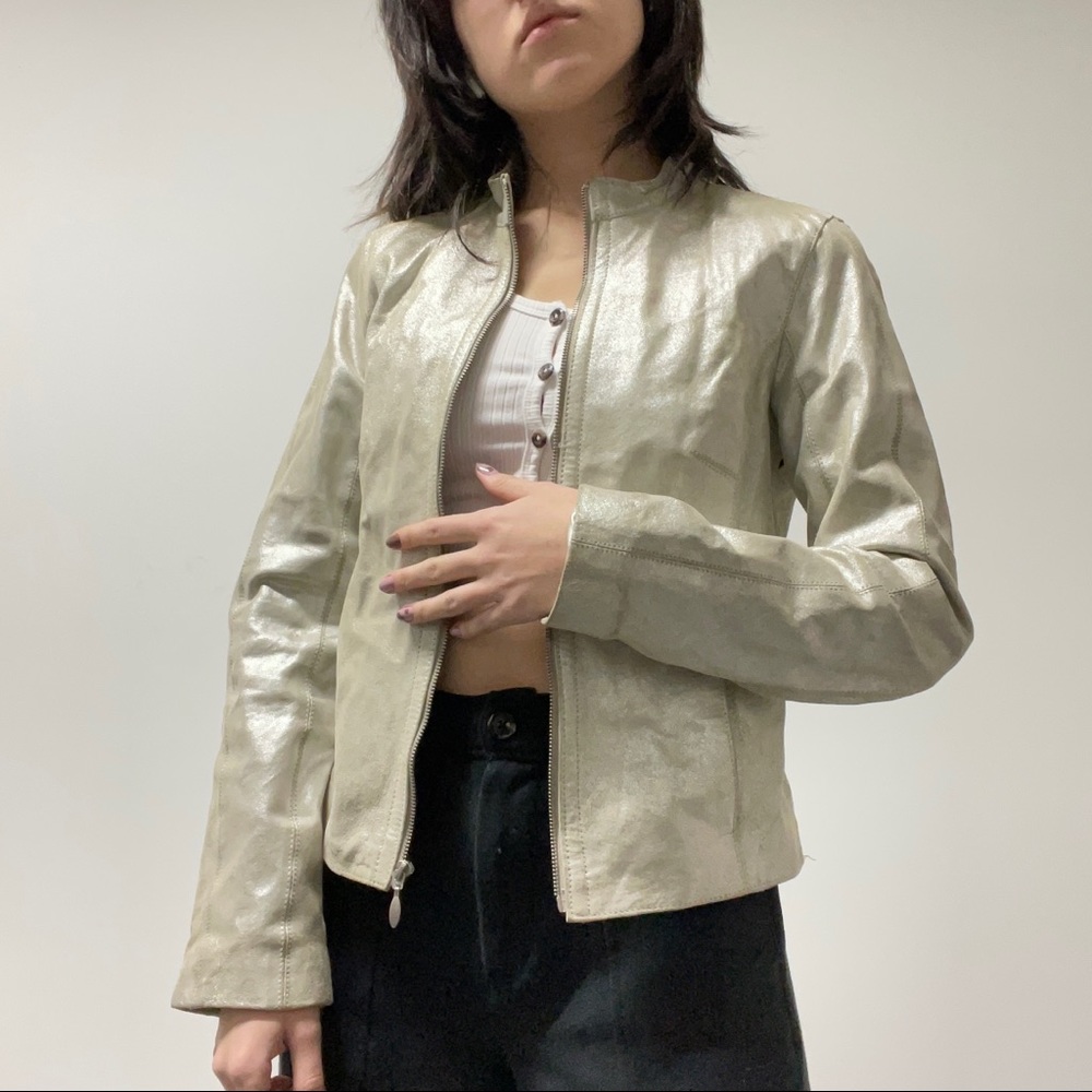 White House | Black Market Silver leather  Jacket